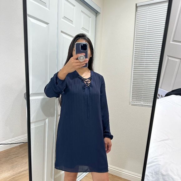 BCBGENERATION STRIPED LACE-UP LONG SLEEVE DRESS - Picture 1 of 5